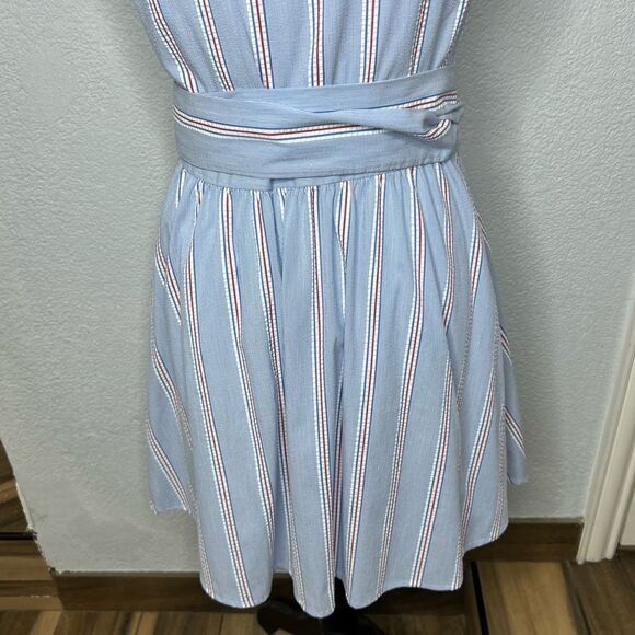 Vineyard Vines Stripped V-Neckline Waist Wrap Blue White Red Mini Dress Sz 2 - Picture 7 of 13
